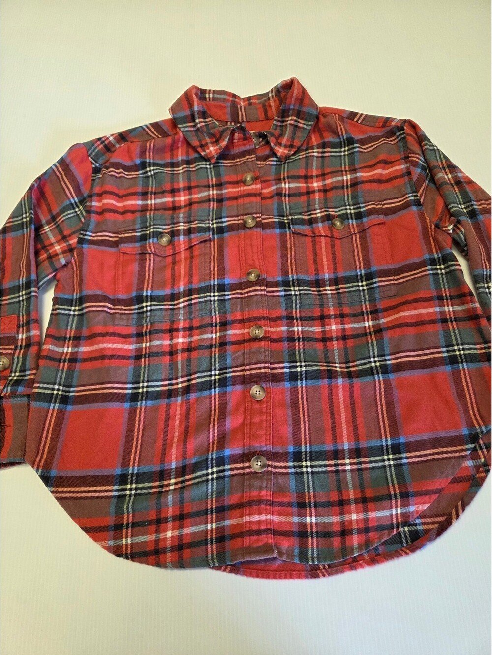 American Eagle Women's XS Plaid Cropped Flannel Shirt, 60% Cotton 40%  Poly